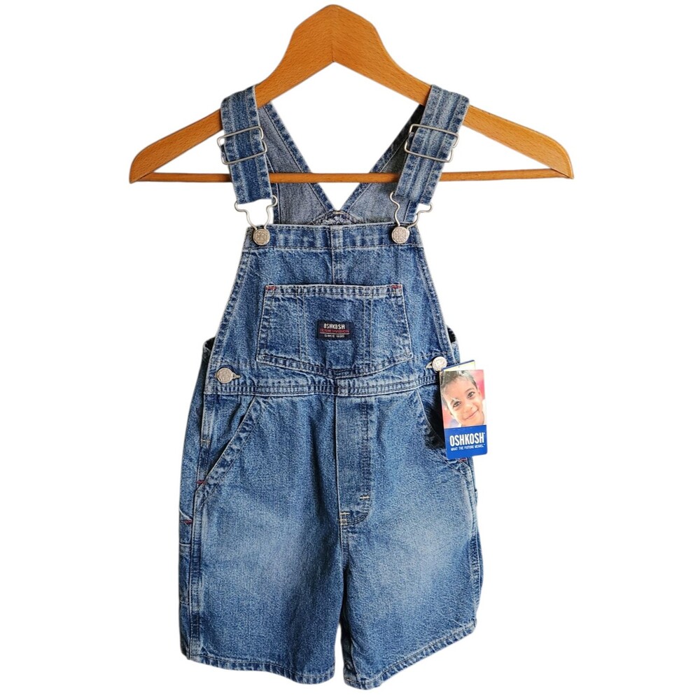 Oshkosh Denim Division Shortalls Medium Sandblasted Denim Snap Inseam Size 4T